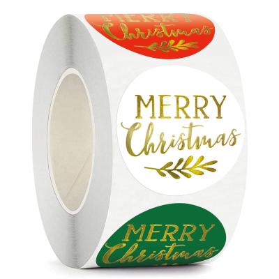 China Waterproof Round Tan Stickers Roll Wrapping Gift Box Label Christmas Decorative Stickers Labels Scrapbook Merry Christmas Holiday Stickers for sale