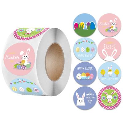 China Waterproof Happy Egg Bunny Paper Sticker Labels Easter Party Gift Bag Box Envelope Seal Decoration Scrapbook Stickers for sale