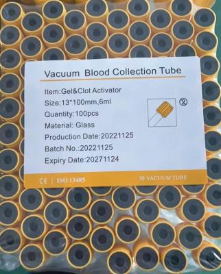 中国 13x100mm Gel Clot Activator Tube 6ml For Medical Blood Testing 販売のため