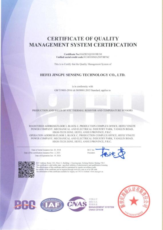 ISO9001 - Hefei Jingpu Sensor Technology Co., Ltd