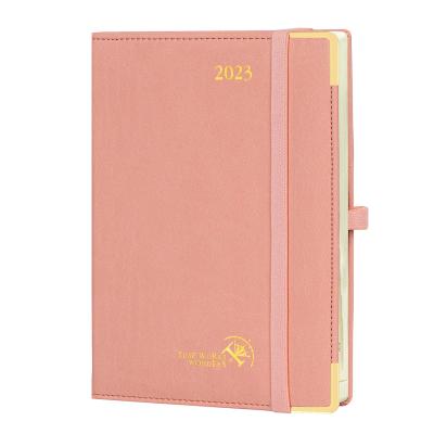 China 6.5inch X 8.5inch Weekly Planner 2023 Softcover Monthly Tabs Elastic Band Pink for sale