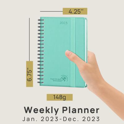 China Green Color Pocket Size Custom Agenda 2023 Weekly Planner Poprun Ivory Paper for sale