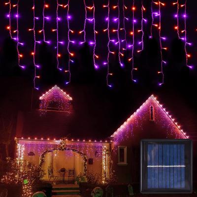 China Orange Purple Solar Icicle Lights 60 Drops IP44 For Halloween Decorations for sale
