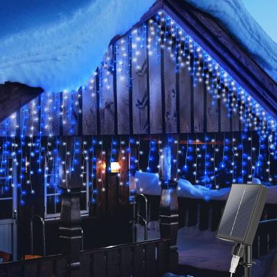 China Blue 300 LED Solar Icicle Lights 1000MAH Battery Curtain String Lights With 50 Drops for sale