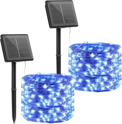 China Blue Outdoor Solar Copper Wire Lights Dual Powered Battery Operated String Lights For Birthday for sale