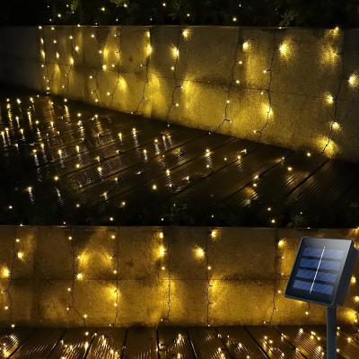 China 5V 10m Solar Fence String Lights 100 LED 8 Modes Warm White Icicle Lights Outdoor for sale