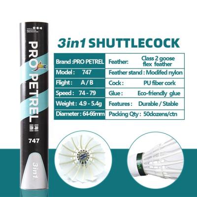 China Fiber Cork 3 In 1 Shuttlecock Hybrid Badminton Shuttlecock Goose Feather for sale