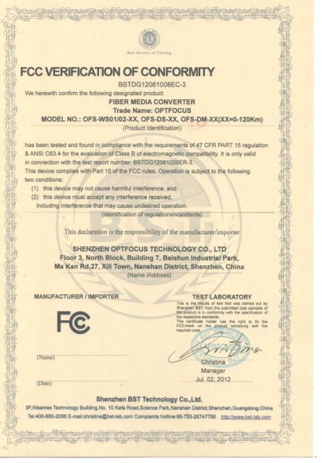 FCC - Shenzhen Optfocus Technology Co., Ltd.