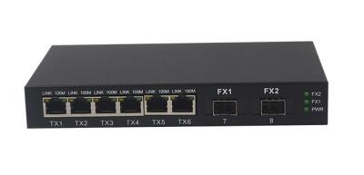 China 8 ports Ethernet Fiber Optic Switch 2 100M fiber port 6 10 / 100M UTP ports ST / SC / FC optional for sale