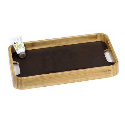 China Hotel Guestroom Leather Bamboo Tray Rectangle Multi use Customized for sale