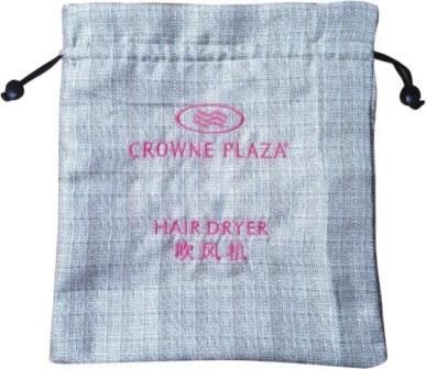 China Amenities Cotton Hair Dryer Bag Hotel Custom Logo Print With Drawstring for sale