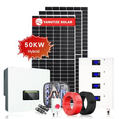 China Sistema de energia solar híbrida de 50KW Monocristalino de silício painéis solares Terra MPPT Íons de lítio Energia doméstica à venda