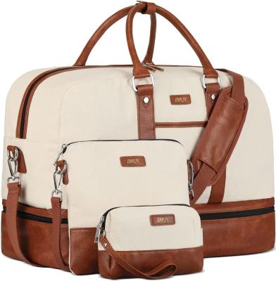 China 3 In 1 Large Capacity Canvas Leather Weekender Bag Multifunctional Design OEM ODM for sale