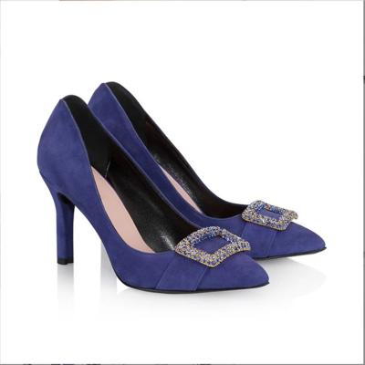 Китай China Wholesale Women Shoes With Diamond Buckle High Quality Footwear Suede Thin High Heel Pumps продается