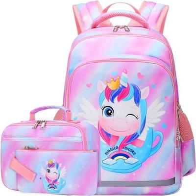China Unicorn Girls School Backpack Large Capacity Three Piece Set with Waterproof Inner Bag for sale