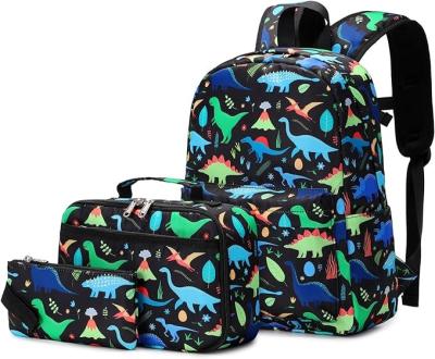 중국 Boys School Backpack Dinosaur Backpack With Lunch Box Pencil Case Three Piece Backpack Set 판매용