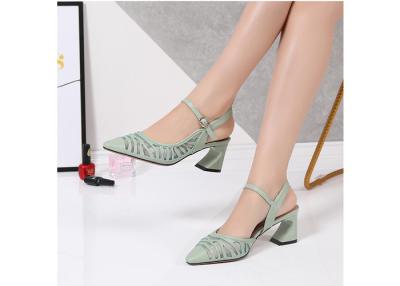 China Cusp Shape Sheepskin Strappy Mid Heel Sandals for sale