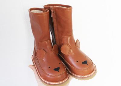 China Animal Motifs Soft Soled Toddler Brown Leather Boots for sale