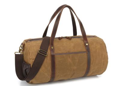 China Waxed Canvas Travel Duffel Bag Waterproof Genuine Leather Travel Weekend Bags for sale