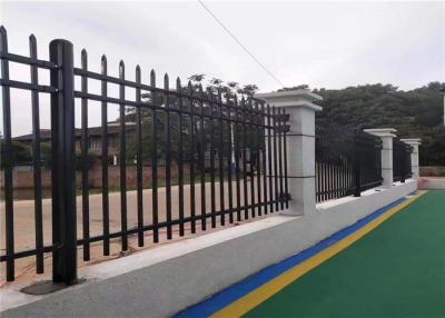 China Flat Top Tubular Steel Fence Panels 100mm Picket Distance Square Pipe Horizontal Rail for sale