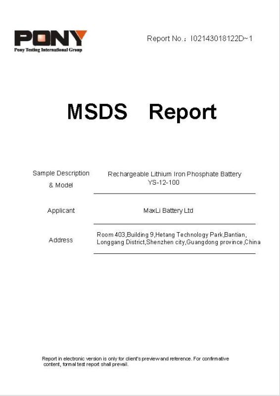 MSDS - MaxLi Battery Ltd.