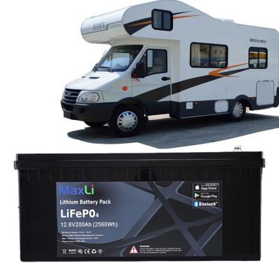 China Lithium Ion Deep Cycle 12.8V 200Ah RV LiFePO4 Battery With Bluetooth for sale