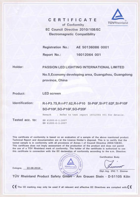 EMC Certificate - PASSION LED LIGHTING INTERNATIONAL LIMITED