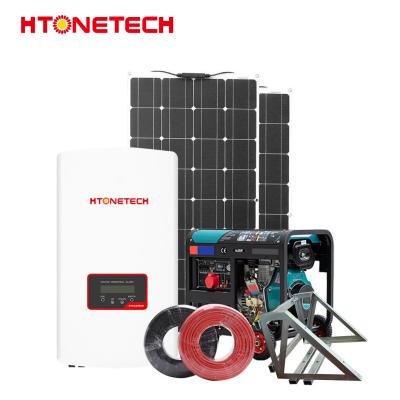 China Sistema fotovoltaico híbrido de paneles solares mono 450W 5Kw generador diesel de fase única en venta