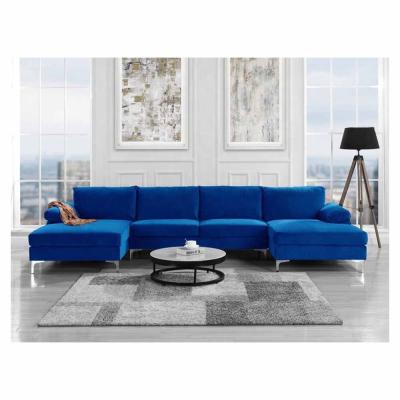 中国 High class Blue color 7 seater sofa set double chaise sectional  U shape sofa set upholstered sofa furniture 販売のため