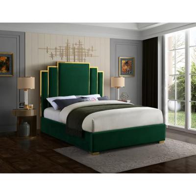 China Cara furniture Modern Nordic Style green velvet Solid Wood diamond Luxury Master Bed 2m Soft Bed for home bedroom for sale