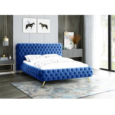 China Cara Furniture Factory Direct wholesale blue velvet button Queen bed for sale