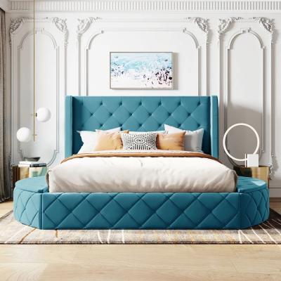 China up-holstered beds king size bed frame luxury peacock green color soft beds for bedroom for hotel for apartments for sale
