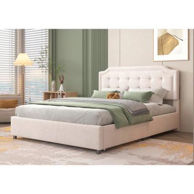 中国 Queen Size Upholstered Platform Bed with Velvet Fabric Classic Headboard bed room set for Bedroom Apartment and Hotel 販売のため