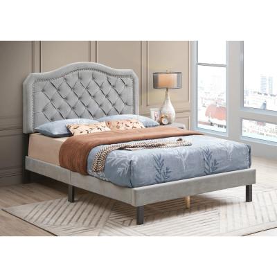 China Upholstered Bed Button Tufted with Curve Design - Strong Wood Slat Support - Easy Assembly - Velvet - Platform bed - Que for sale