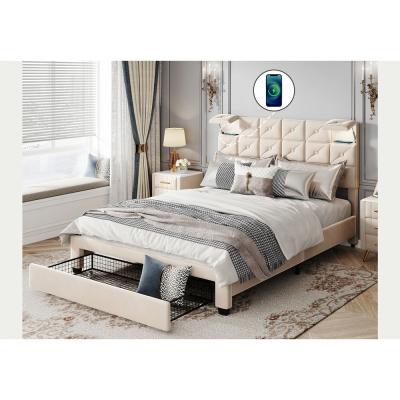 中国 Nordic style solid dry strong wood frame upholstered bed big drawer storage function Queen bed king bed for Bedroom 販売のため