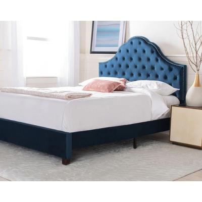 China Navy velvet Luxury bed furniture Queen King Full size bed with tufts and nails design for Hotel Bedroom à venda