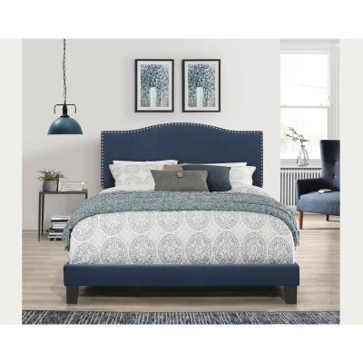 China Most Popular bed furniture Blue velvet color Queen size bed Upholstered panel beds for Hotel Bedroom for sale