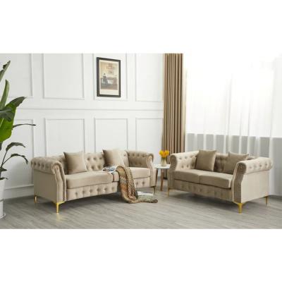 China Light tufted Luxury Beige Sofa Set Furniture Velvet 1 2 3 Seat Honeycomb Stainless Steel Living Room Sofas For Home Hote for sale