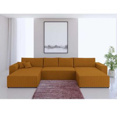 China U shape is popular in Europe and America Convertible panoramic Living room sofa with lilac ribbed velvet trunk sofa bed for sale