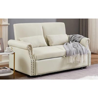 China BSCI-FSC factory new Beige Fabric lhand tufted hand-applied nailhead oveseat living room sofa bed sets for sale