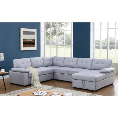 China 6seater light gray polyester arm loveseat corner chair armless loveseat chaise Upholstered Sectional Sleeper Sofa set for sale