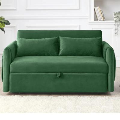 China multi-functional dual-purpose loveseat with fold out bed green velvet sofa beds low prices with side pocket à venda