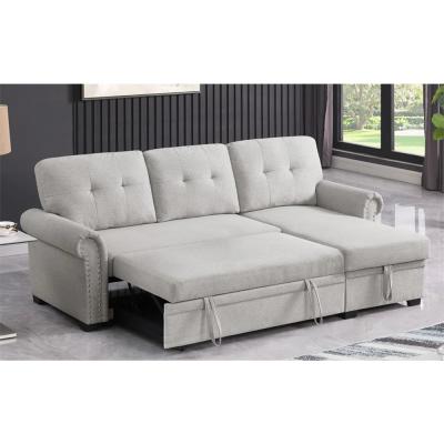 China multi-function 2s with bed+chaise with storage light gray linen sofa set bed sofa bed for living room for sale
