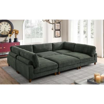 Chine Guangdong removable backcushion Chair+armless chair+Corner Chair+ottoman Dark Green Corduroy sectional modular sofa bed à vendre
