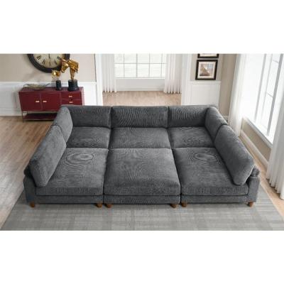 China free combination Dark Gray Corduroy living room Sofa 6 - Piece sofa sets Upholstered Sectional sofa bed à venda