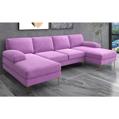 China European Style corner Modern Design bar big purple Chenille sectional sofa u shape sofa for living room villa for sale