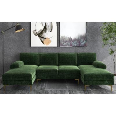 中国 Wholesale Modern Design Living Room Chenille convertible Sectional Sofas European Style green U Shaped Corner Sofa Set 販売のため