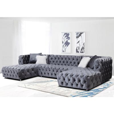 China Modern Style Hot selling Living Room Furniture Velvet Couch Sofa L shaped tufted Sofa en venta