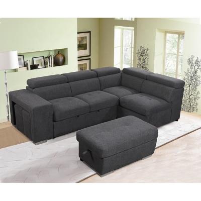 China Modern Family 2P+chaise+ottoman L Shape Office Convertible Storage Sofa Folding Couch Sofa Bed Foldable sleeper sofa bed for sale