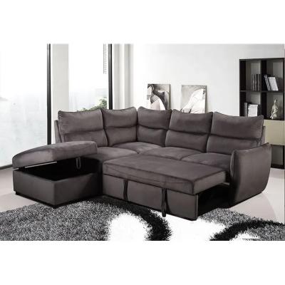 China Over L-vorm woonkamer sofa met opslagfunctie en uittrekbed sectioneel linnen stoffen sofa bed Te koop